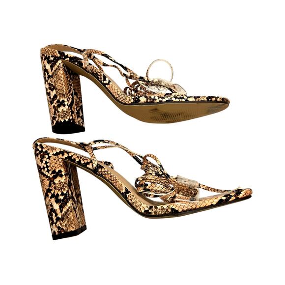 Women's 8 Snake Skin Print Leg Wrap Sandals 4 Inch High Heel Shoes - Picture 4 of 8